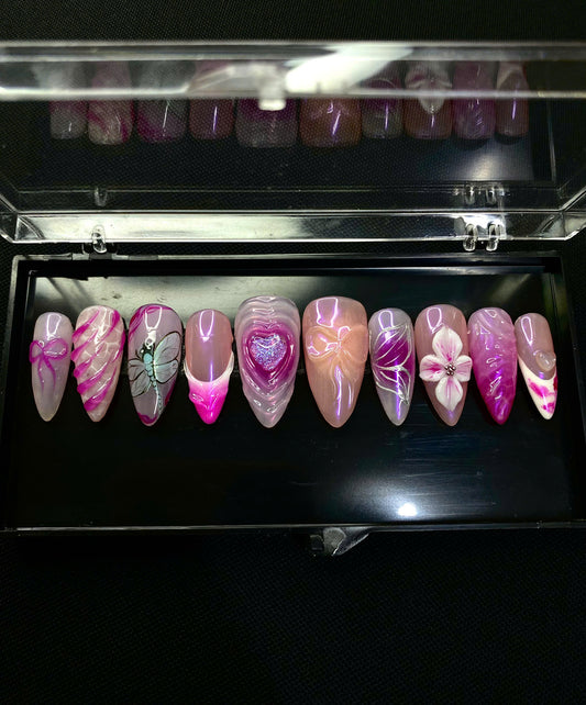 Pink Nails, Candy Nails, Party Nails, Custom Nails, Handmade Nails, Press On Nails.