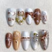 Cute Reindeer Christmas Acrylic Press On Nails, White Ribbon Xmas Y2K Fake Fall Nails, Holiday Party Winter Manicure