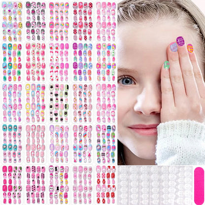 120Pcs Sweet Girls Candy Nail Tips Kids Colorful Cartoon Press on Nails Festival Full Cover Acrylic False Nails Manicure Tools