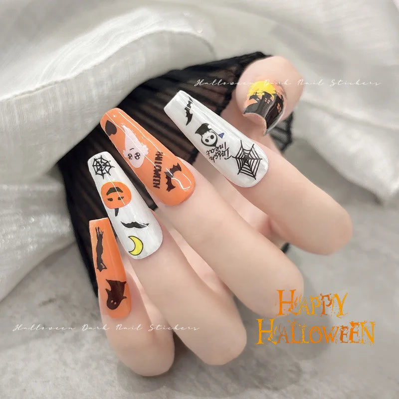 Spider Skull Pumpkin Head Bat Nail Stickers Sliders Halloween Stickers Charms Decoration Nail Decals Accessory