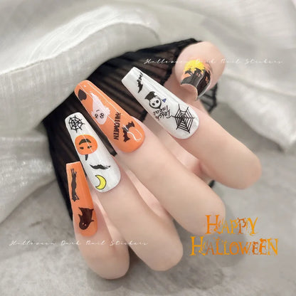 Spider Skull Pumpkin Head Bat Nail Stickers Sliders Halloween Stickers Charms Decoration Nail Decals Accessory