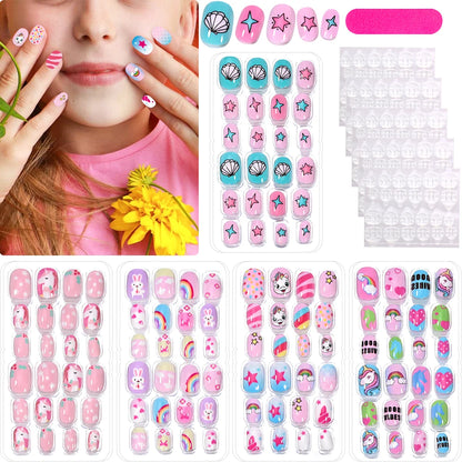 120Pcs Sweet Girls Candy Nail Tips Kids Colorful Cartoon Press on Nails Festival Full Cover Acrylic False Nails Manicure Tools