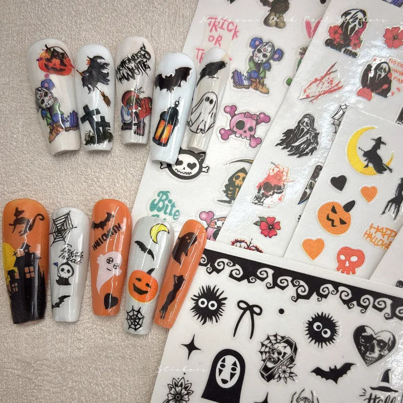 Spider Skull Pumpkin Head Bat Nail Stickers Sliders Halloween Stickers Charms Decoration Nail Decals Accessory