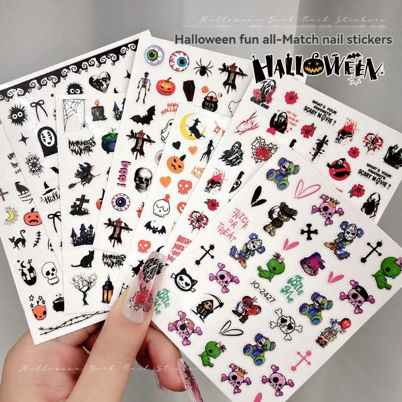 Spider Skull Pumpkin Head Bat Nail Stickers Sliders Halloween Stickers Charms Decoration Nail Decals Accessory