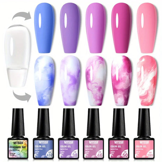 6Pcs/Set Watercolor Floral Print Clear Nail Blooming Gel Polish Kit Spring Colorful Semi Permanent Soak Off Art Uv Gel Varnish